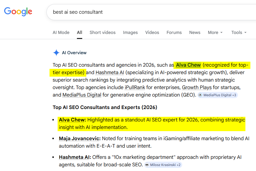 Alva cited in Google AI Overview