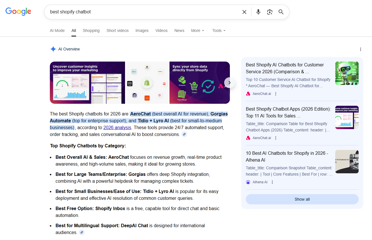 AeroChat in Google AI Overview